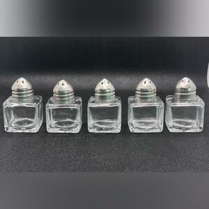 Vintage Salt and Pepper Shakers Square Glass Silver Plate